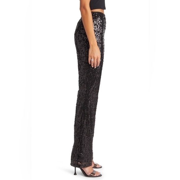 NWT Open Edit Sequin Flare Leggings in Black - Picture 3 of 7